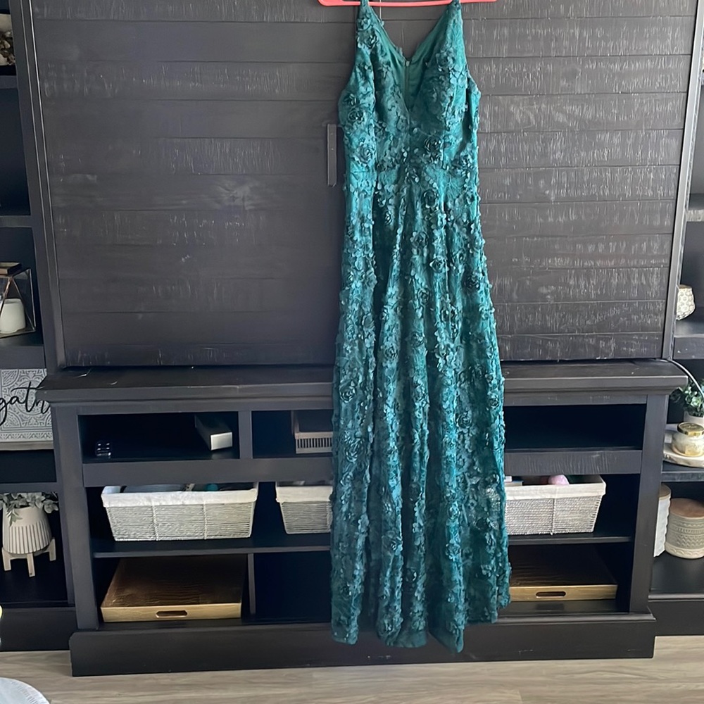 XSCAPE Womens Green Floral Sleeveless V Neck Full-Length Evening Sheath Dress